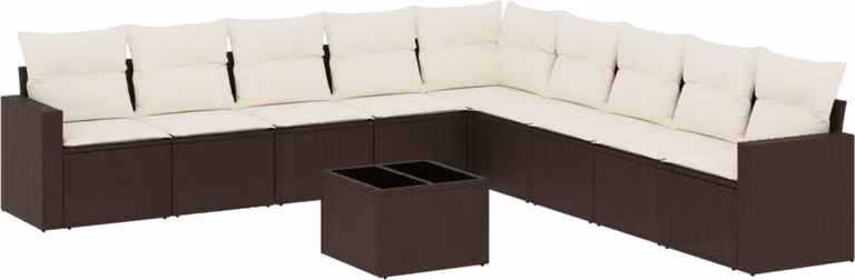 Set Divani da Giardino 10pz con Cuscini in Polyrattan Marrone