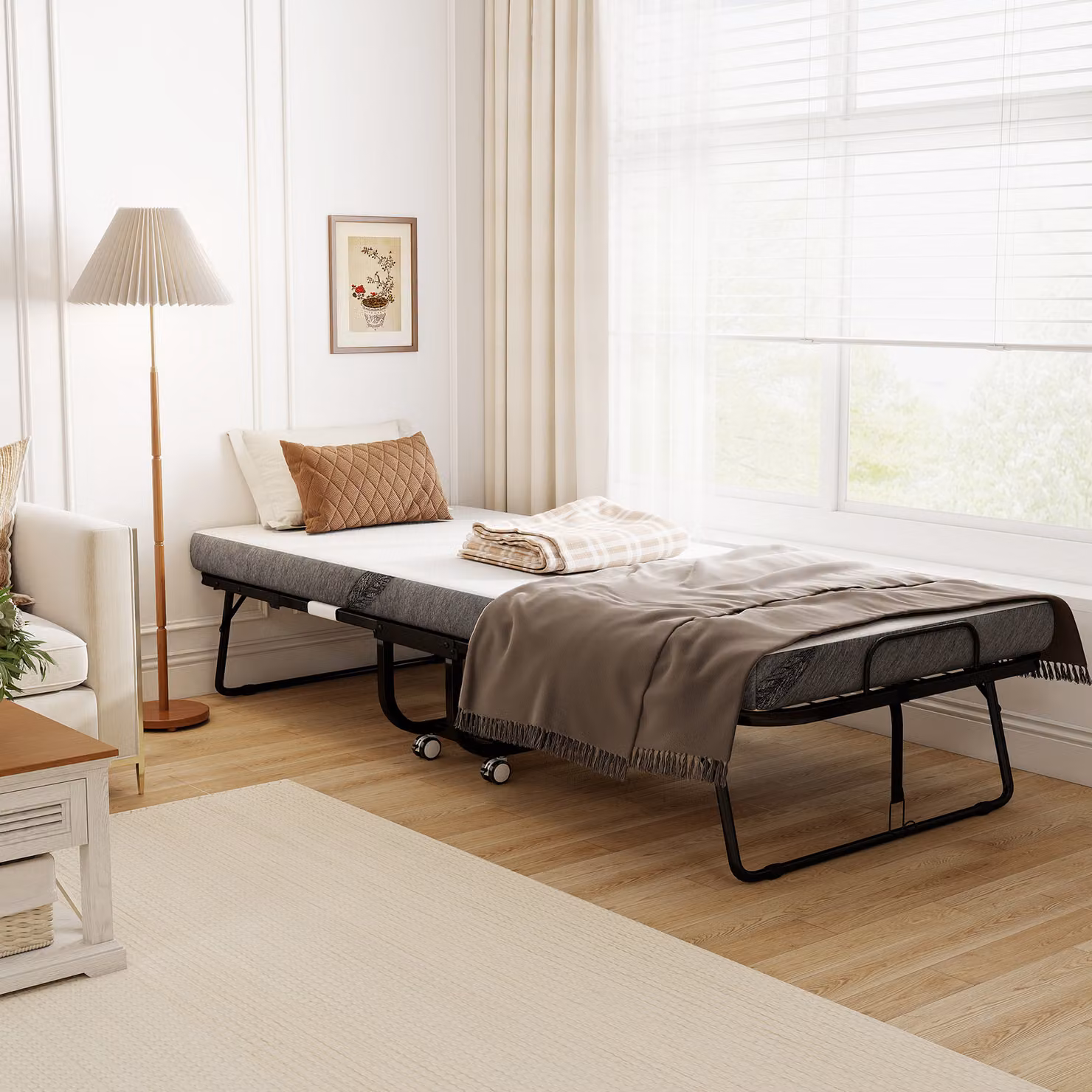Letto Pieghevole Singolo HOMCOM con Materasso in Schiuma e Rete in Metallo, Nero, L/P: 90 x 200 cm – 2