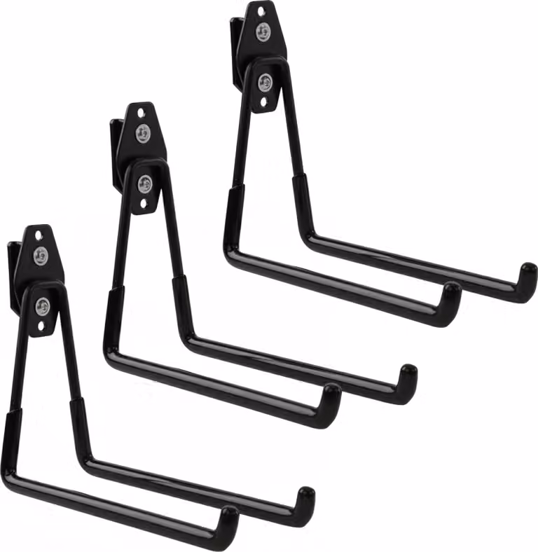 Set di 3 ganci portautensili BOTLE per sistema di valigette Qbrick per utensili elettrici, forma diritta 19 cm, stabili con rivestimento in PVC, per garage, capanni, ganci per scale e pale, ganci doppi, portata fino a 25 kg