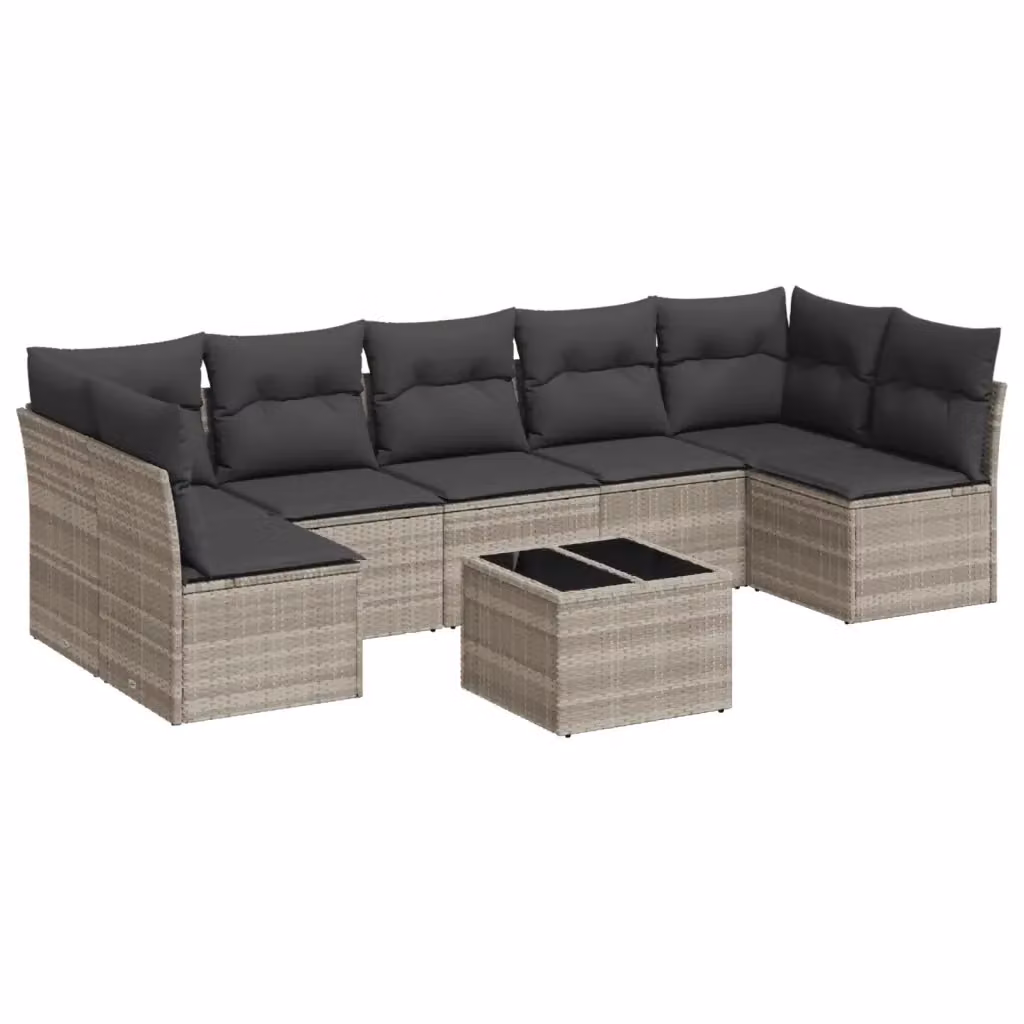 vidaXL Set Divano da Giardino a L con Tavolino e Ottoman, 8 Pezzi, Grigio – 2