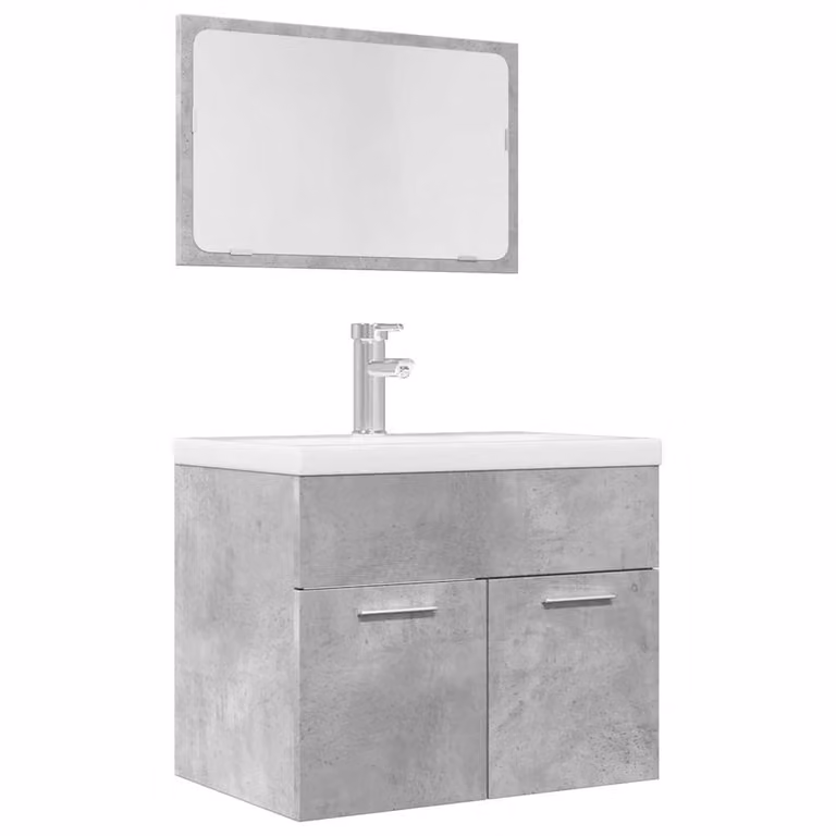 Set Mobili da Bagno vidaXL 2 Pezzi Grigio Cemento in Legno Multistrato con Mobile Lavabo e Armadietto Specchio a Parete