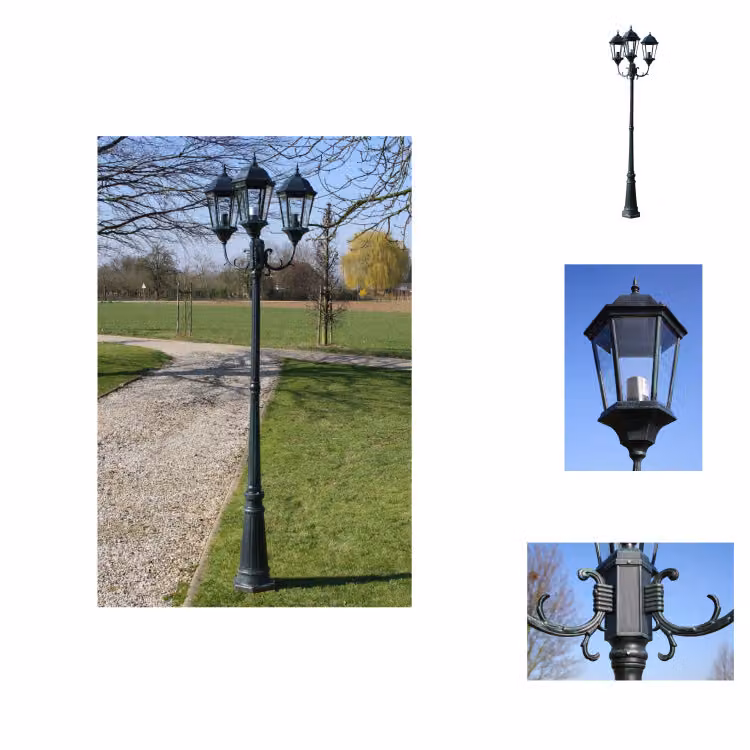 vidaXL Lanterna da giardino a 3 fiamme 230 cm verde scuro/nero alluminio - Illuminazione per esterni