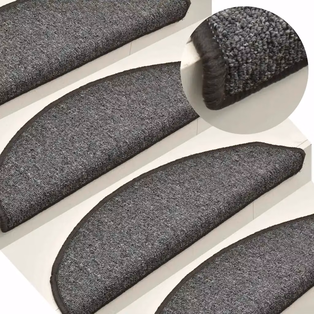 Set di 15 tappetini per scale semicircolari vidaXL in polipropilene, antiscivolo e fonoassorbenti, Grigio e Nero, L: 56 cm, P: 40 cm, H: 3 cm