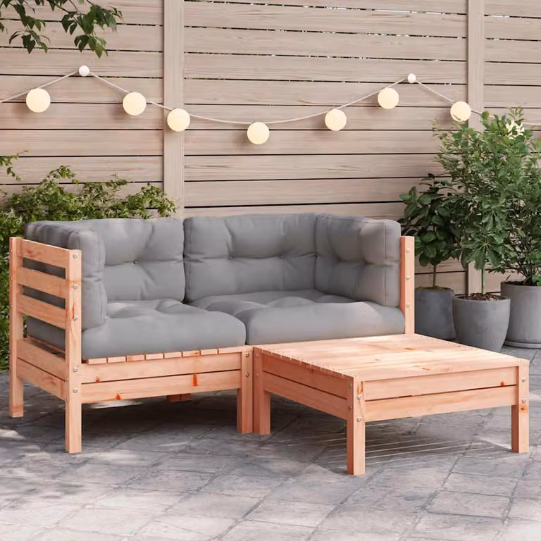 vidaXL Divano da Giardino Moderno a L con Cuscini e Poggiapiedi Grigio in Legno Trattato