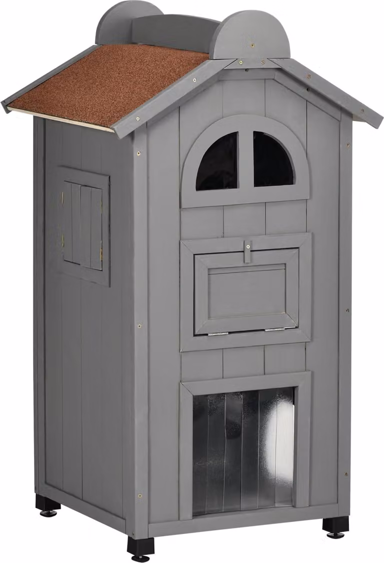 Fortuna Lai Casa per gatti per lettino o lettiera Armadio versatile per gatti, legno di abete, tetto in asfalto, grigio, 59x55x109 cm