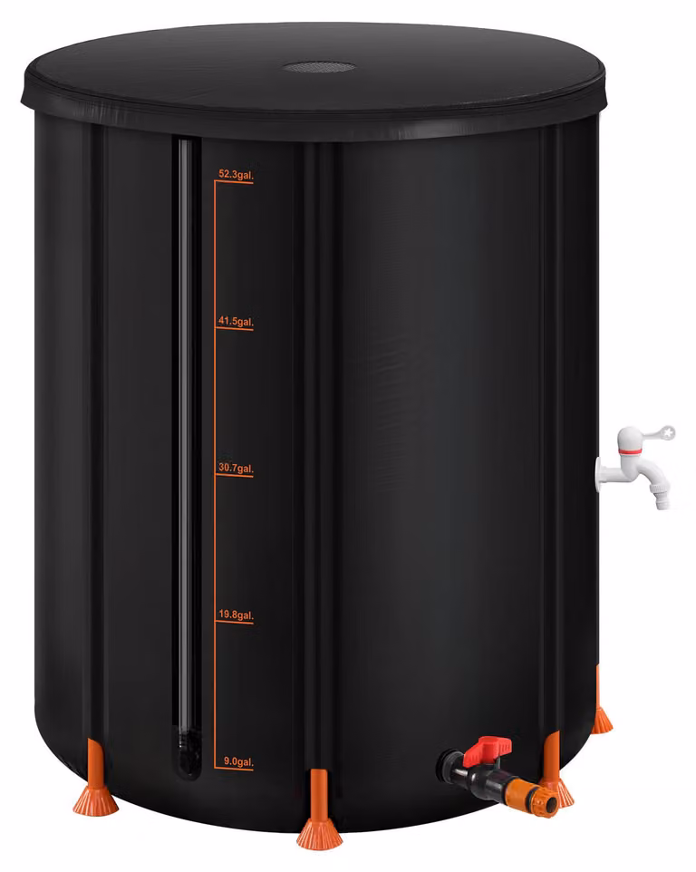 SucceBuy, serbatoio pieghevole per la raccolta dell'acqua piovana, capacità 200 litri, serbatoio portatile, realizzato in resistente PVC 1000D, dotato di rubinetto e sistema di troppo pieno, colore nero