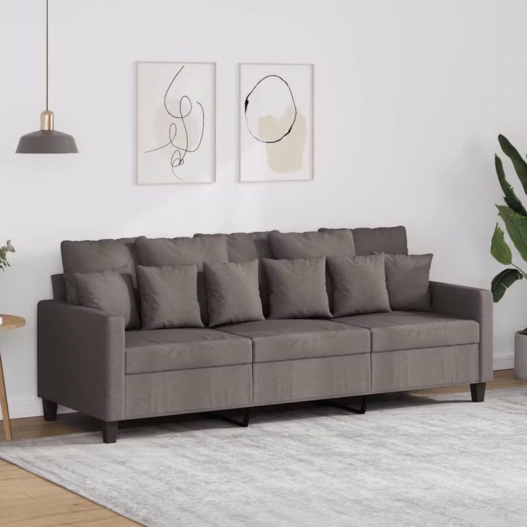 vidaXL Divano a 3 Posti Moderno in Tessuto con Cuscini, Colore Grigio Beige, L: 198 cm, P: 80 cm, H: 77 cm