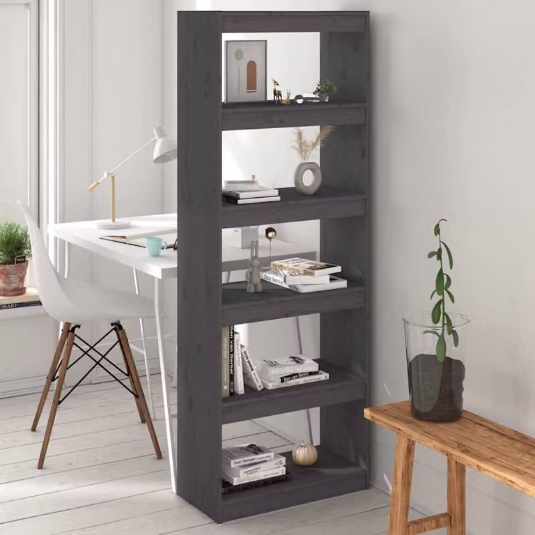 Libreria/Divisorio vidaXL in Massello di Pino Grigio L: 60 cm, P: 30 cm, H: 167,5 cm