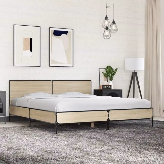 Letto Giroletto vidaXL in Rovere Sonoma e Metallo, L/P: 200 x 200 cm – 1