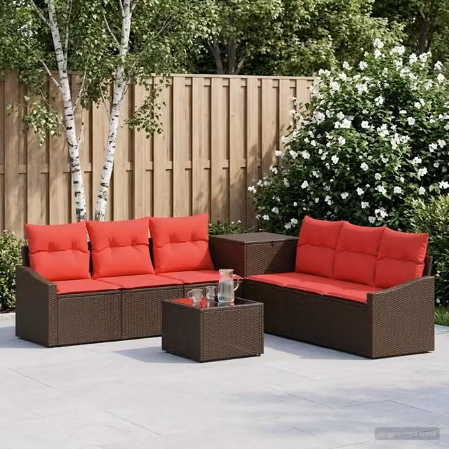 Set di divani 8 pz Marrone e Rosso 55 x 55 x 37 cm 3448219