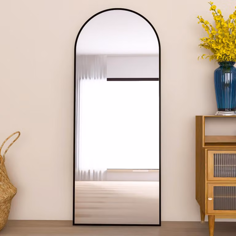 Specchio da trucco dorato, forma quadrata, autoportante, dimensioni 165x60 cm, struttura in alluminio