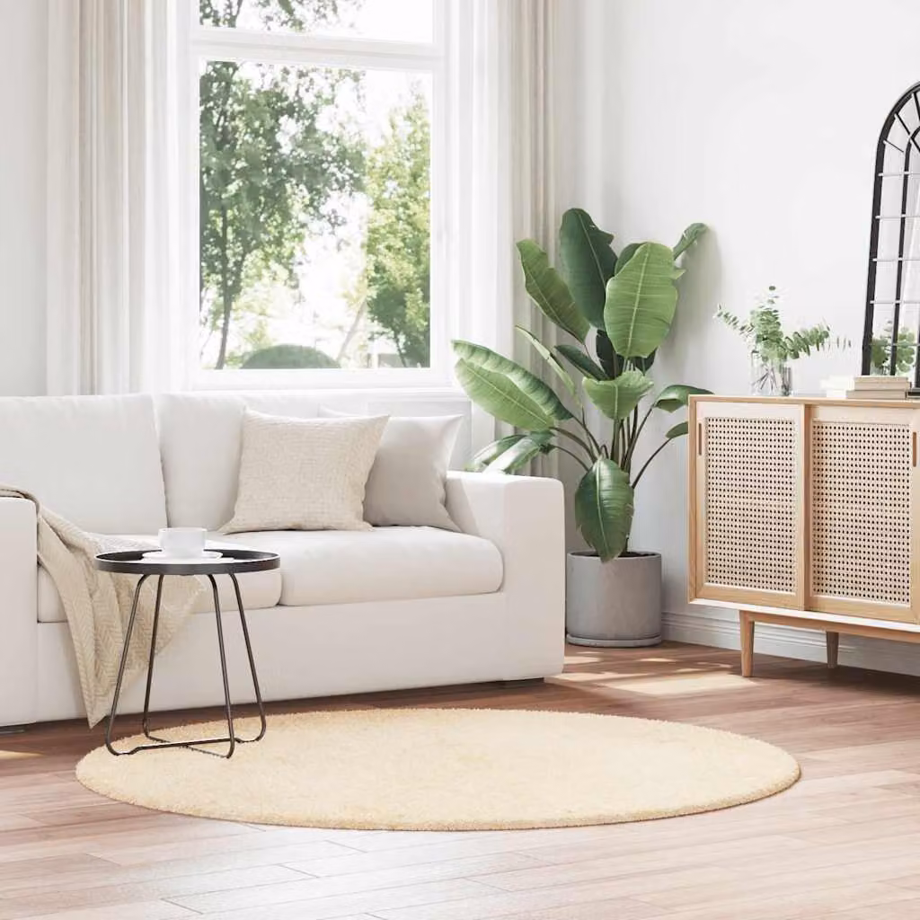 Tappeto Shaggy a Pelo Lungo vidaXL NAVARRA Crema Beige, Diametro: 160 cm, in Poliestere