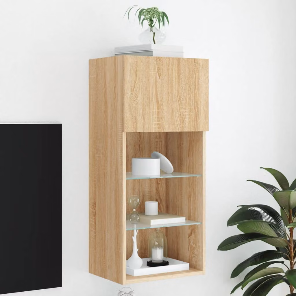Mobile TV vidaXL con Luci LED, Rovere Sonoma e Beige, L 40,5 cm x P 30 cm x H 90 cm