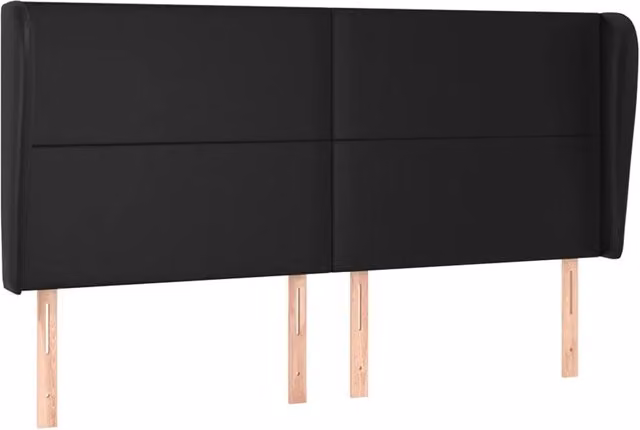 Testata del letto ad orecchio in similpelle nera con struttura in legno, L: 183 cm, P: 23 cm, H: 118/128 cm