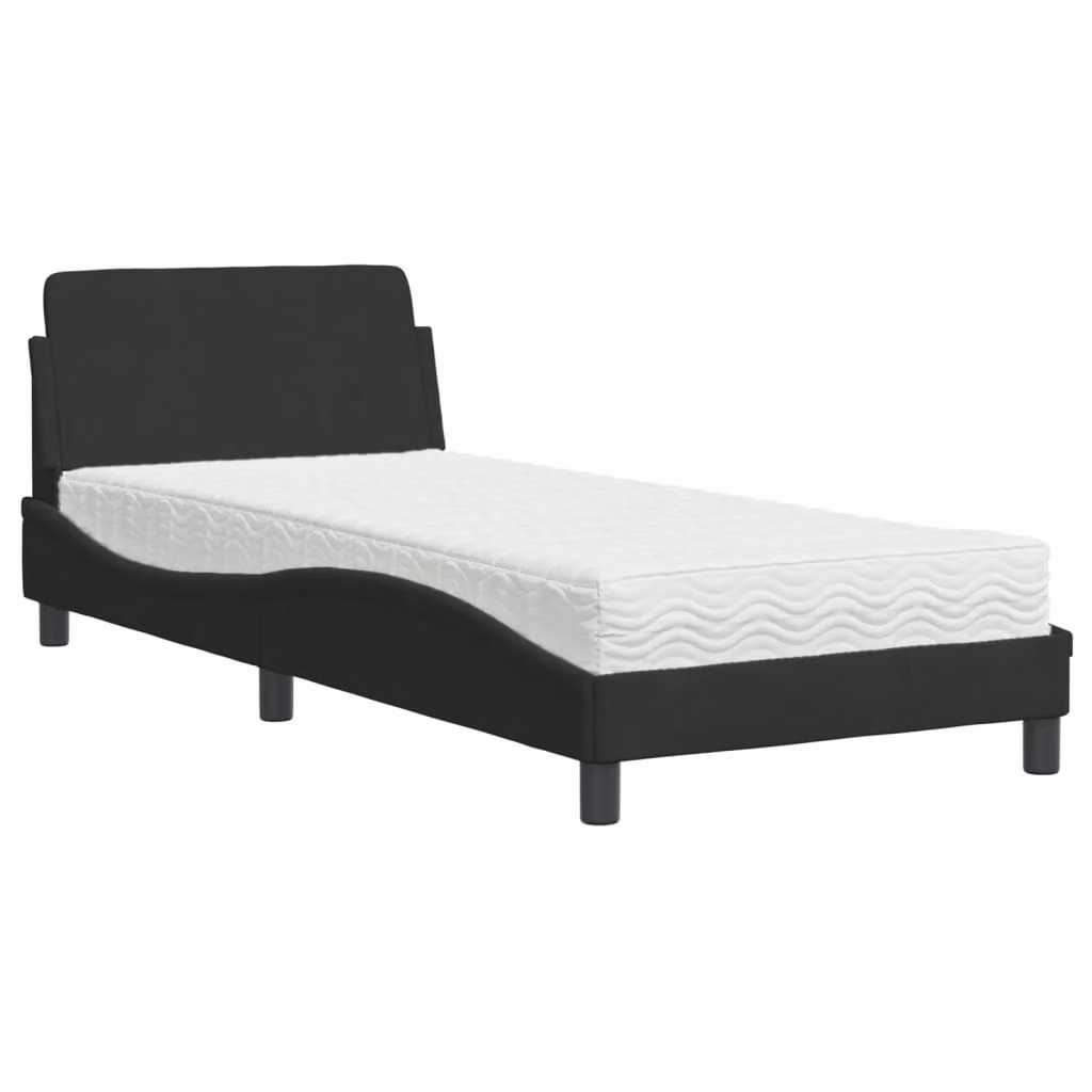 Letto con Materasso Dover Nero 90x190 cm in Velluto