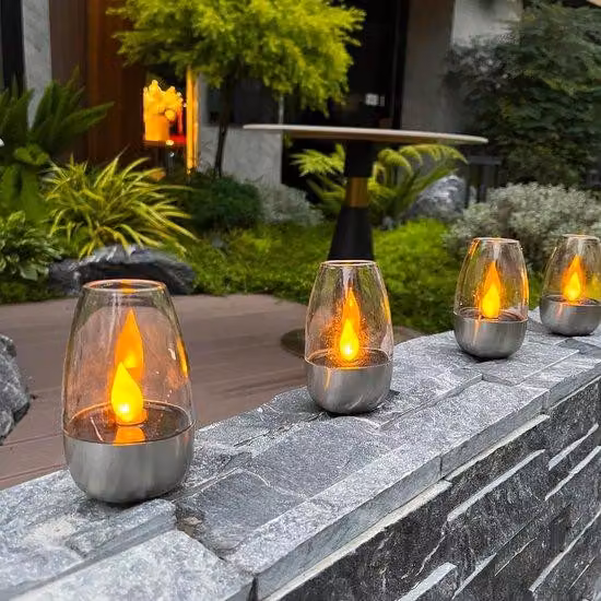 6 faretti solari impermeabili - Effetto sfarfallio - Illuminazione da esterno per giardino, terrazza e decorazioni festive