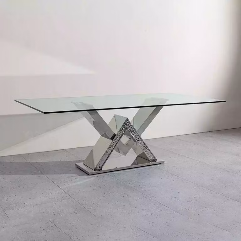 Luxus Esstisch Säulentisch Silber Esstische Esszimmer Tisch Glastisch