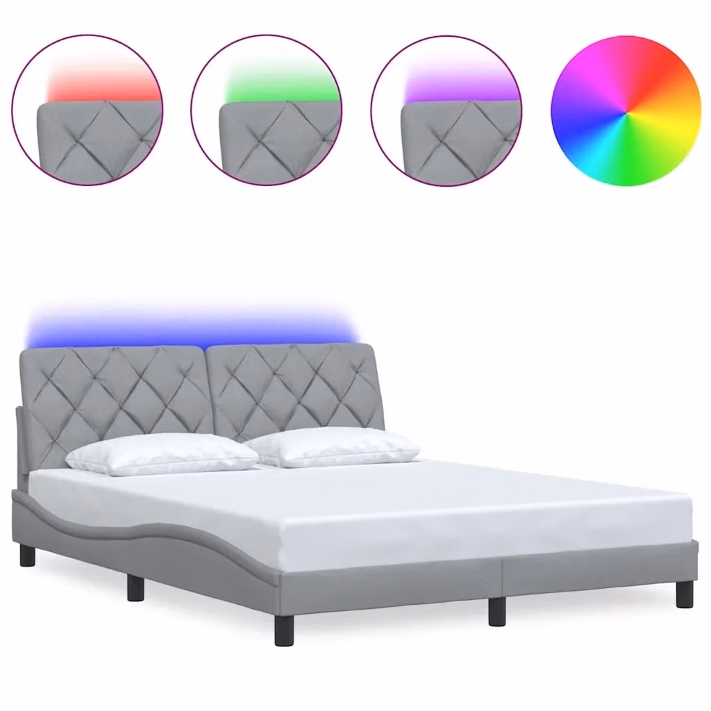 vidaXL Giroletto Moderno in Tessuto Grigio con Illuminazione LED e Porte USB, L/P: 160 x 200 cm – 2