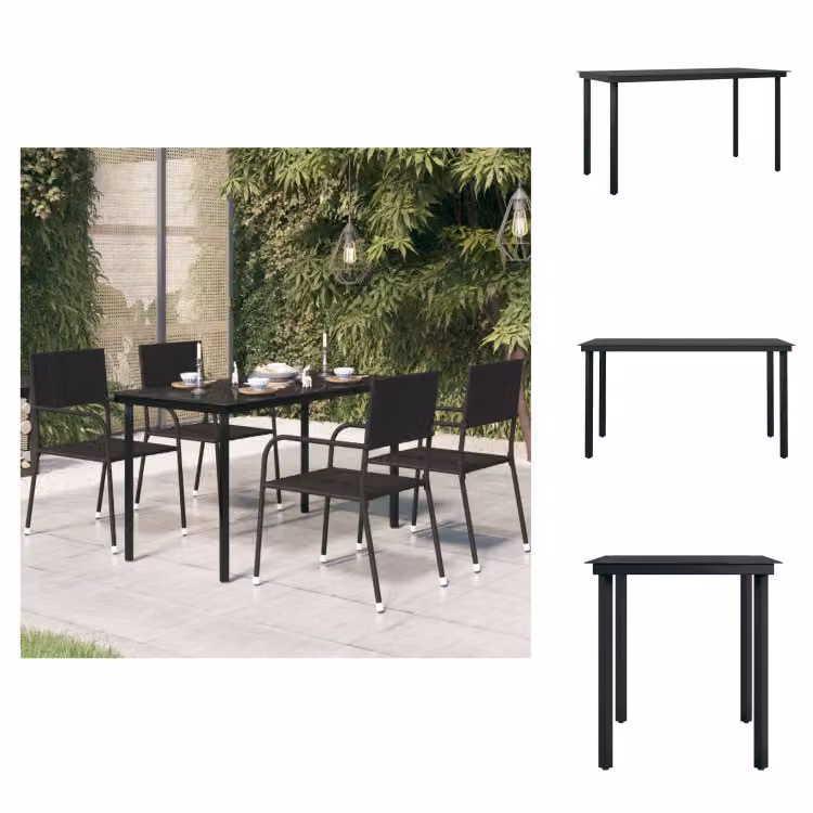 vidaXL Tavolo da pranzo da giardino nero 140x70x74 cm in acciaio e vetro - Tavoli da giardino