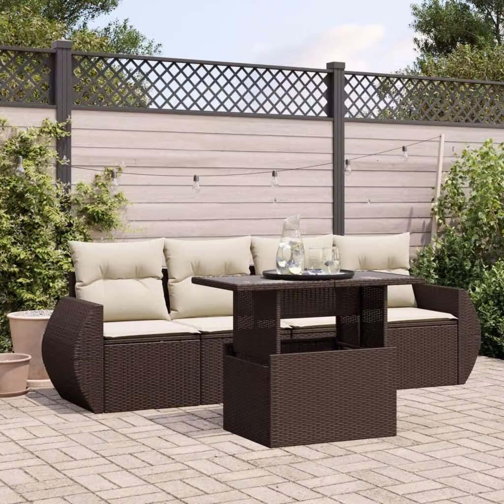 Maison Exclusive - Set Divano da Giardino 5 pz con Cuscini Marrone in Polyrattan