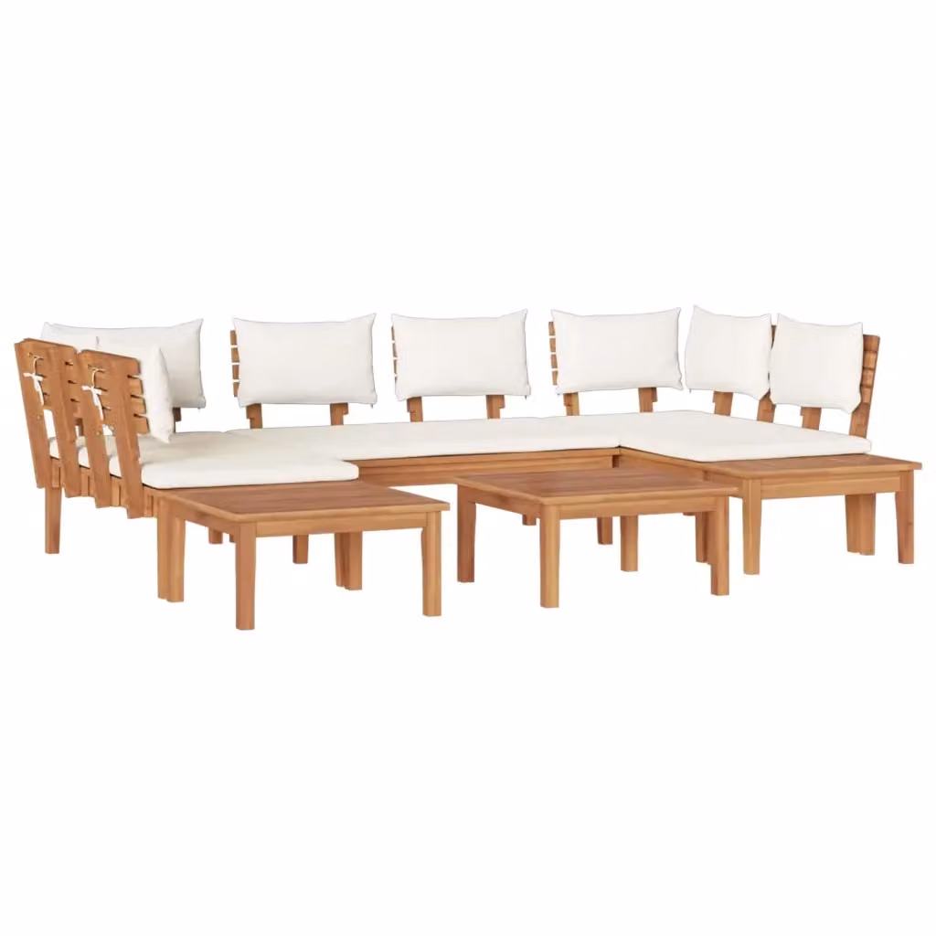 Set Divano da Giardino vidaXL 4 Pezzi a Forma di L in Legno di Teak con Tavolino e Cuscini Marrone e Beige – 2