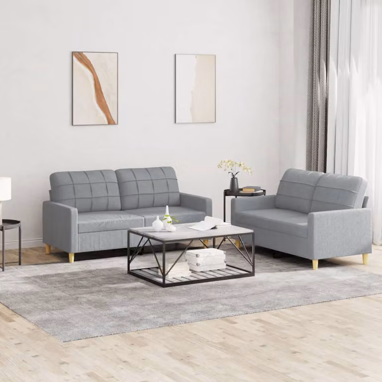 vidaXL Set di 2 Divani Moderni in Tessuto Grigio con Cuscini