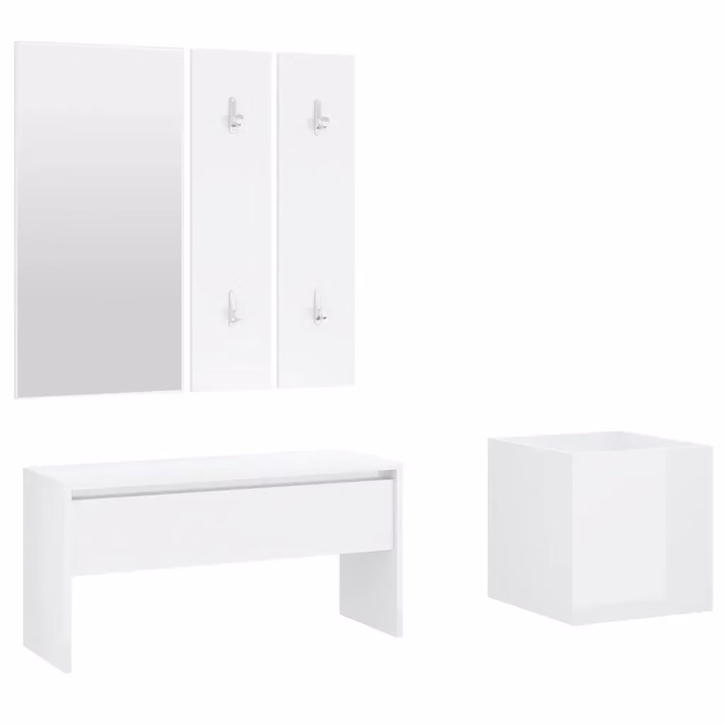 Set di mobili da corridoio moderno vidaXL bianco lucido con panca, specchio e pannello in legno e plastica – 2