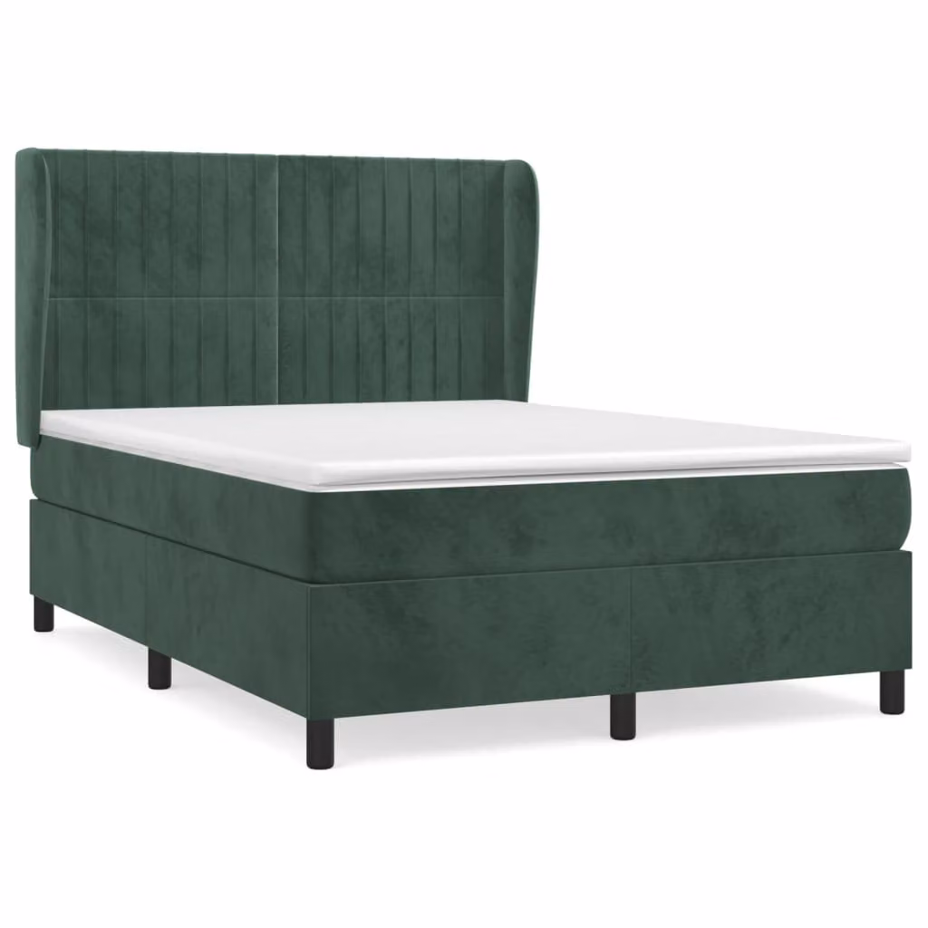 Giroletto a Molle con Materasso Verde Scuro 140x200 cm Velluto