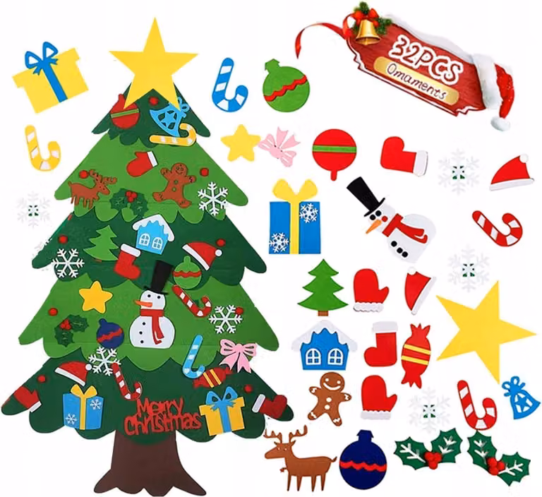 ALBERO DI NATALE IN FELTRO LED Feltro Montessori Giocattolo Decorazione di Natale Feste