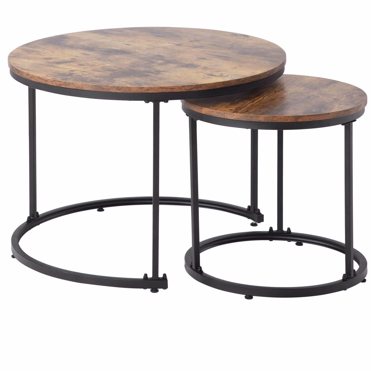 Set di 2 tavolini rotondi impilabili moderni con piano in MDF e struttura in acciaio, Marrone, L/P: 70,5 x 50 cm e L/P: 45,5 x 44 cm – 2