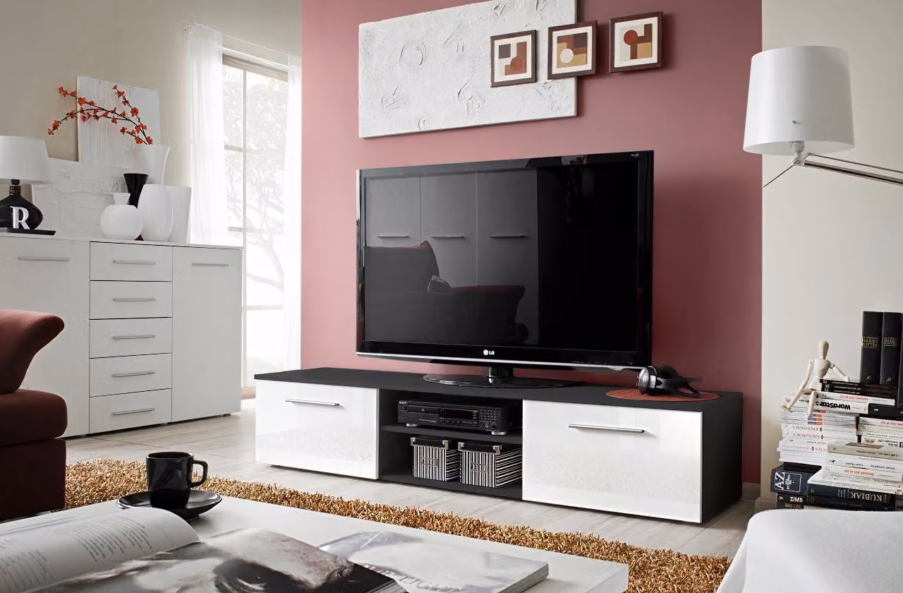 Schwarz TV Ständer Wohnzimmermöbel Sideboard Kommode Regale Modern Design