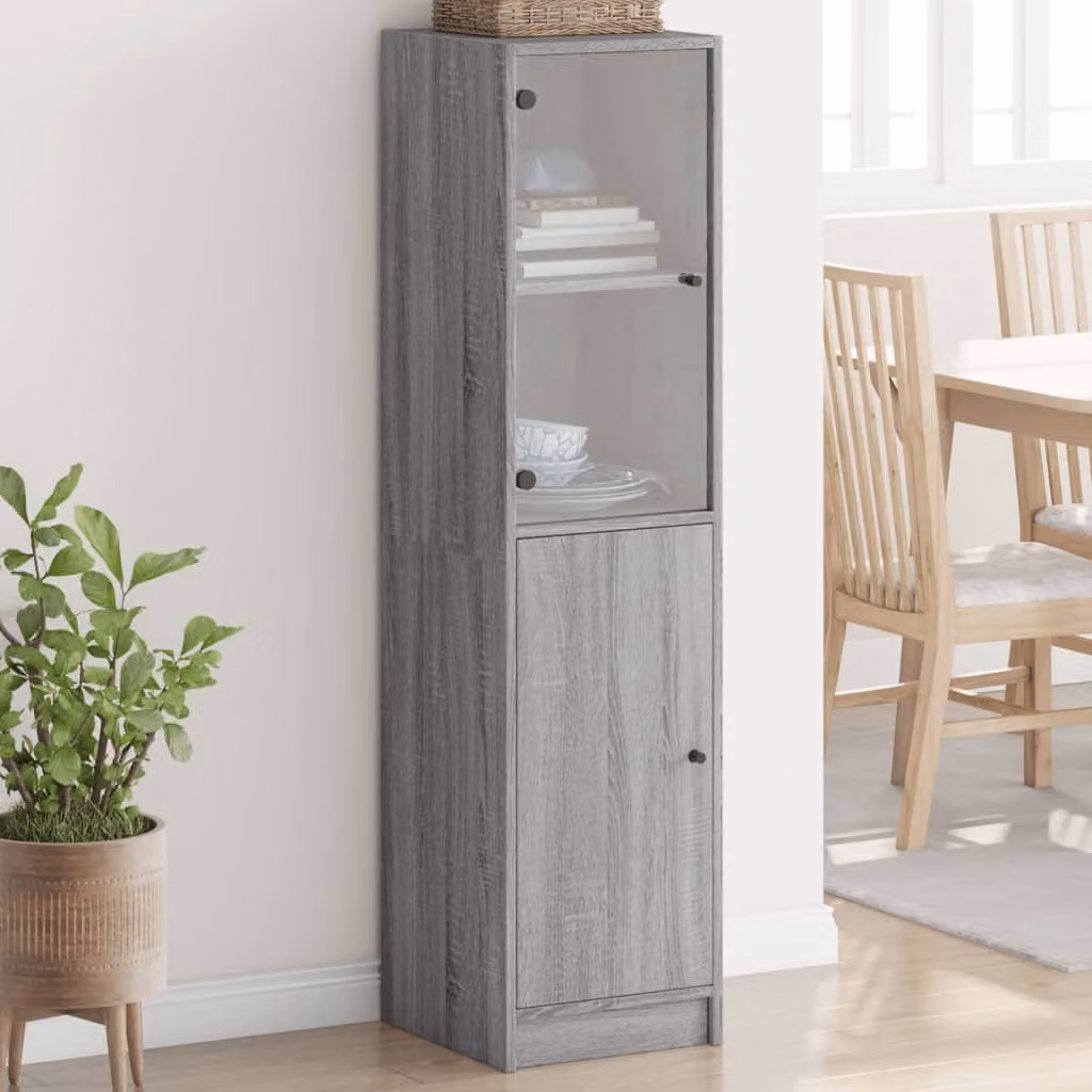 vidaXL Credenza Moderna con Ante in Vetro Grigio L: 35 cm, P: 37 cm, H: 142 cm