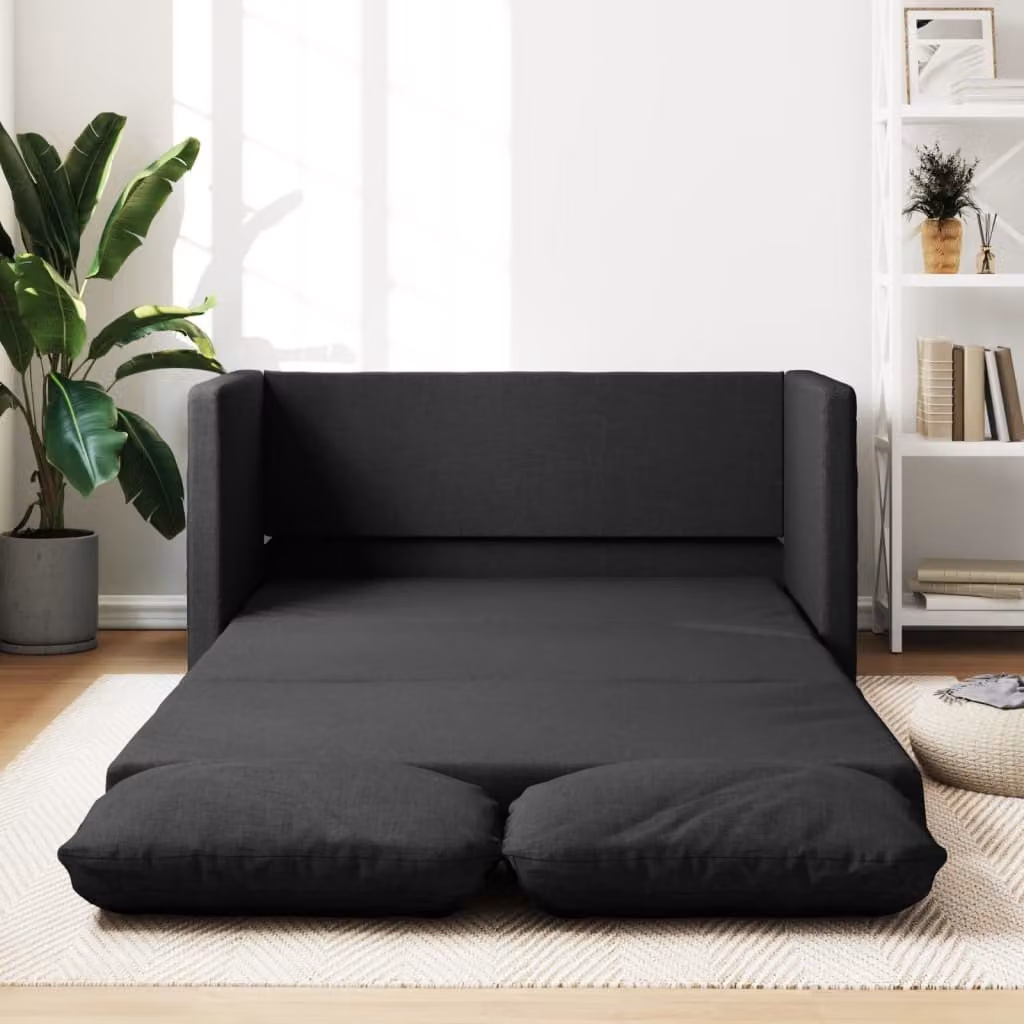 Divano letto esclusivo, colore nero, dimensioni 112x174x55 cm, rivestito in tessuto