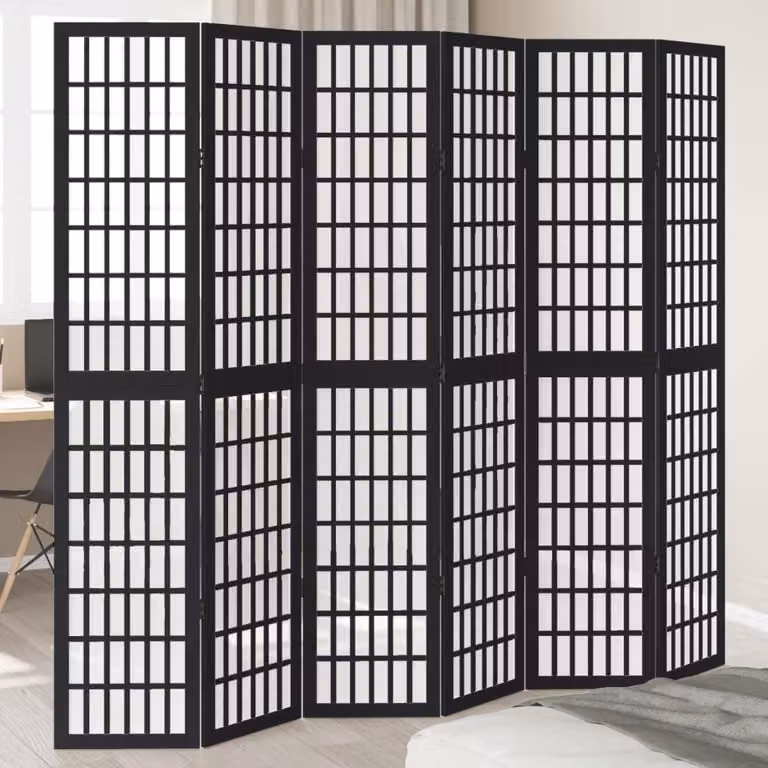 Divisorio Ambienti vidaXL con 6 Pannelli in Legno Massello di Paulownia Nero Opaco H: 200 cm x L: 200 cm x P: 215 cm