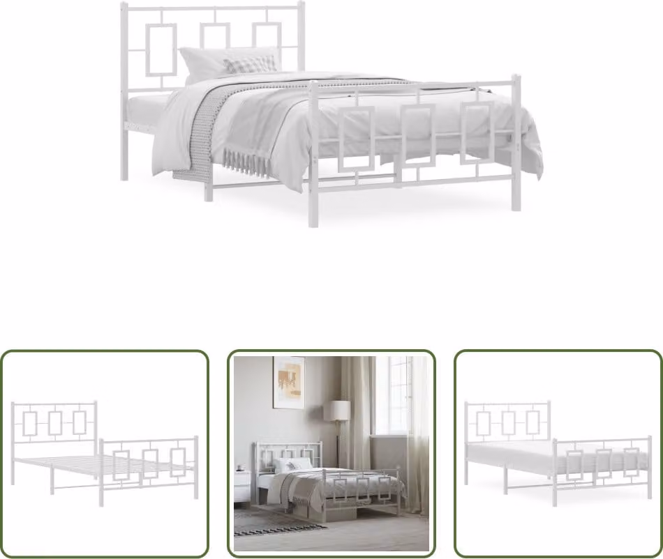 The Living Store Struttura letto con testiera e pediera in metallo bianco 100x200 cm
