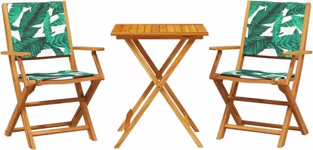 Set da Bistrot 3 pz | Set Salotto da Giardino Motivo Foglie in Tessuto e Legno Massello