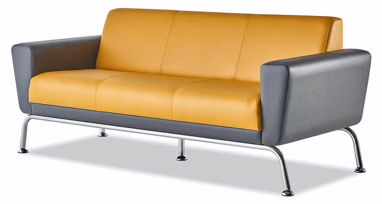 Ledersofa Gelb Grau 3-Sitzer Sofa Dreisitzig Leder Edelstahl Modern Holz