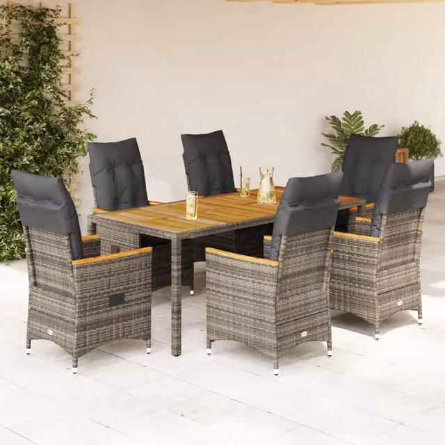 Set da pranzo da giardino vidaXL in legno di acacia oliato e polyrattan grigio, 7 pezzi