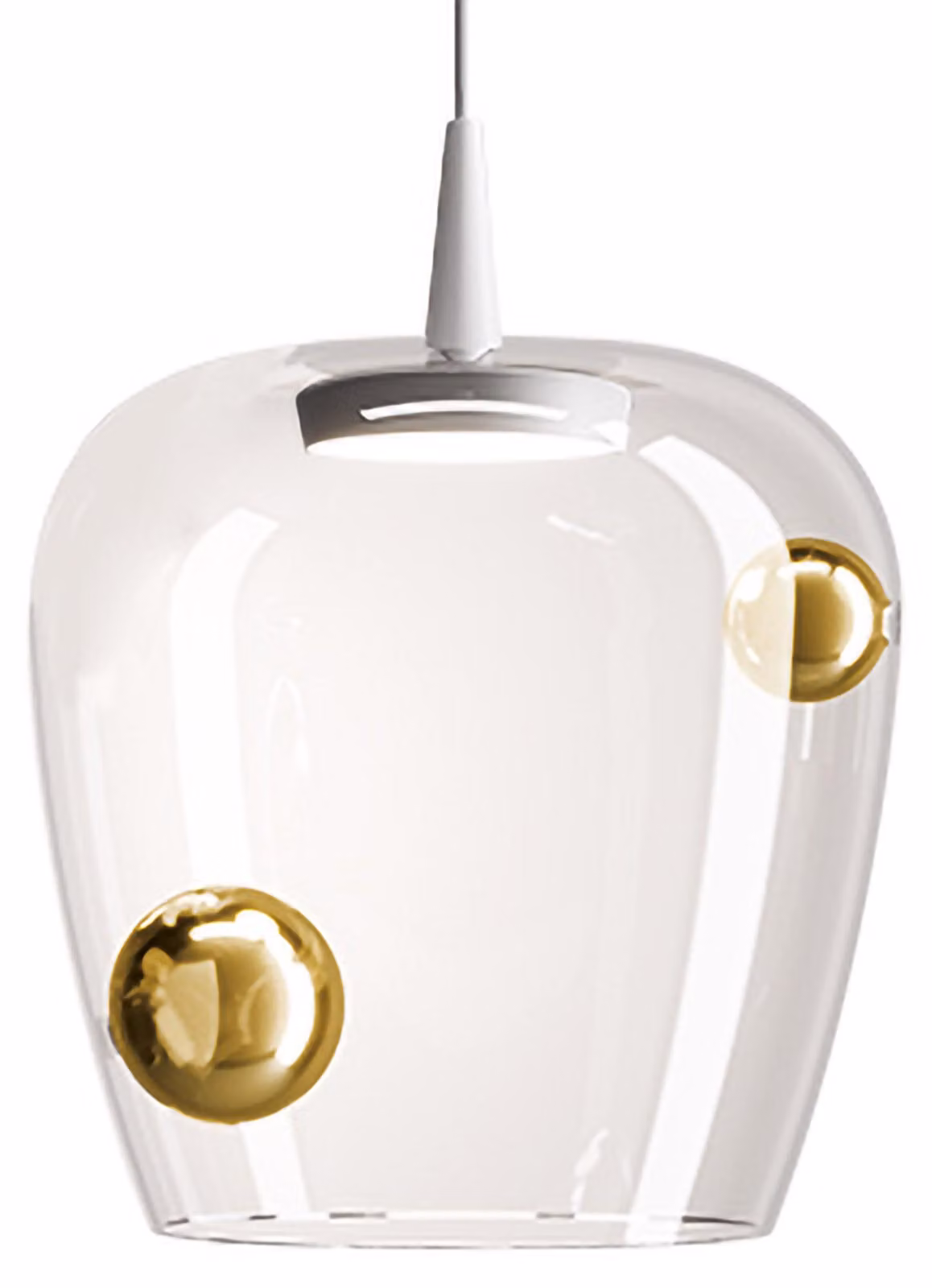 Zafferano Bilia 230V Lampada a sospensione LED 8W 3000K diffusore in vetro borosilicato soffiato a bocca finitura Bianco e Oro antico diametro 27cm