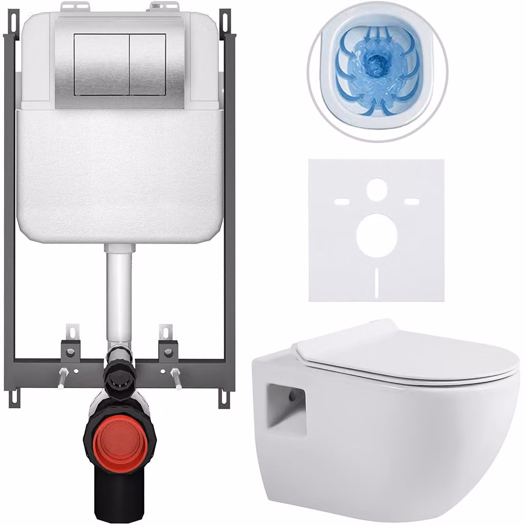 Set completo per WC a pavimento Dure - bianco lucido - pulsante Prime/Maxio, argento - da incasso - 51x35 cm