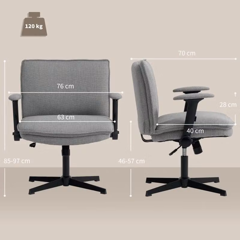 Sedia da ufficio girevole WISHDOR in tessuto grigio con braccioli e altezza regolabile – 2