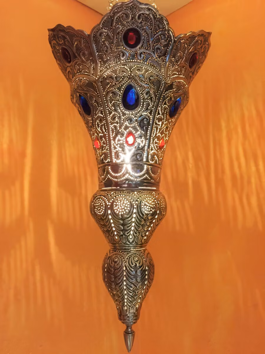 Lampada a sospensione Baysan in argento 45cm | Lampada orientale in ottone