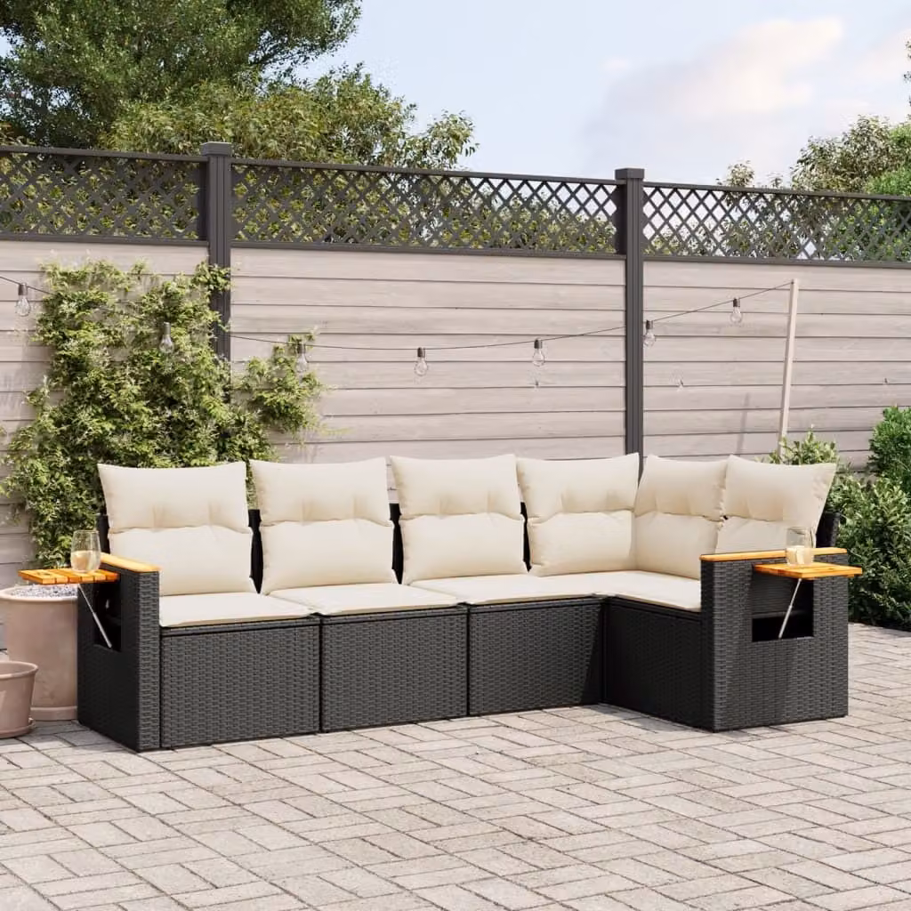 Maison Exclusive - Set Divani da Giardino 5 pz con Cuscini in Polyrattan Nero