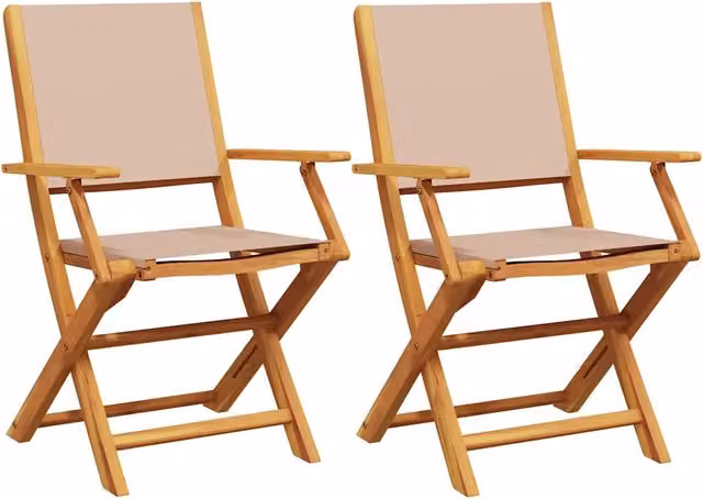 Set di 2 sedie da esterno in legno di acacia e tessuto beige con cuscini e braccioli