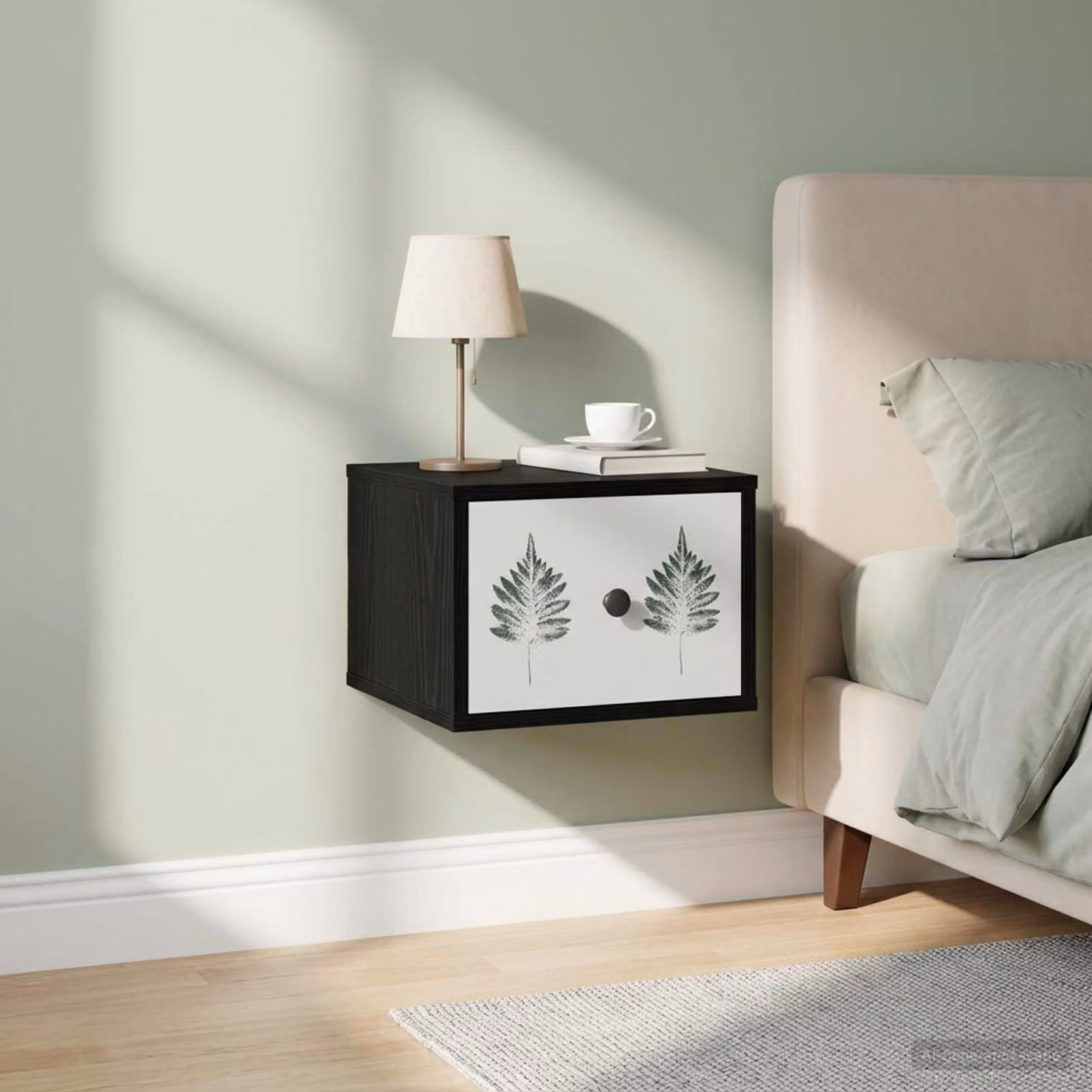 vidaXL Mobiletto da comodino a parete HANAU Rovere Nero moderno in MDF e metallo
