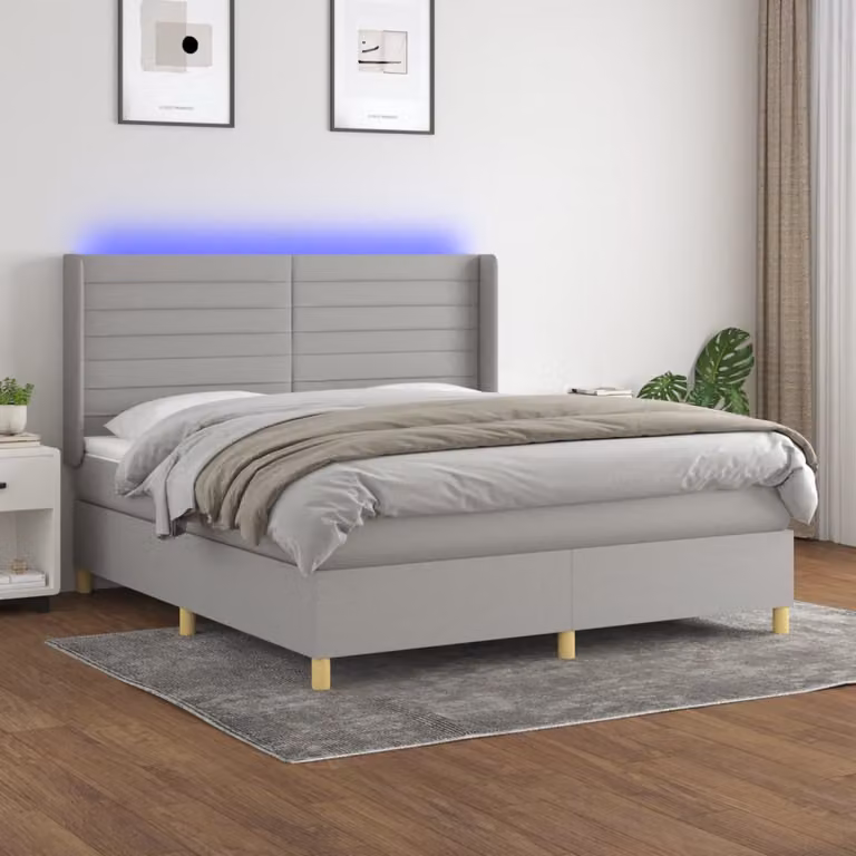 Letto Ibrido con Materasso e Illuminazione LED vidaXL, Grigio Chiaro e Bianco, L/P/H: 160 x 200 x 66 cm