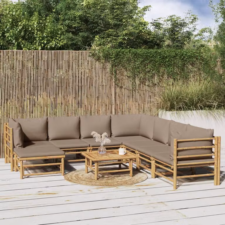 Set Salotto da Giardino vidaXL in Bambù 9 Pezzi con Cuscini Beige e Marrone