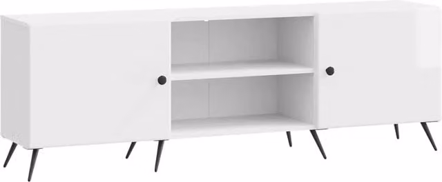 Mobile TV-Credenza DESIGN IN Bianco Lucido in Legno e Metallo L: 150 cm, P: 31 cm, H: 50 cm