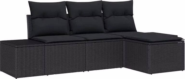 Set Divano da Giardino con cuscino con archiviazione 4 pcs Nero