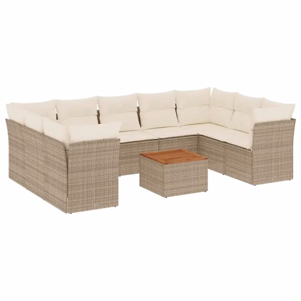 Set Divano da Giardino a L vidaXL in Polyrattan Beige con Cuscini e Tavolino da Esterno – 2